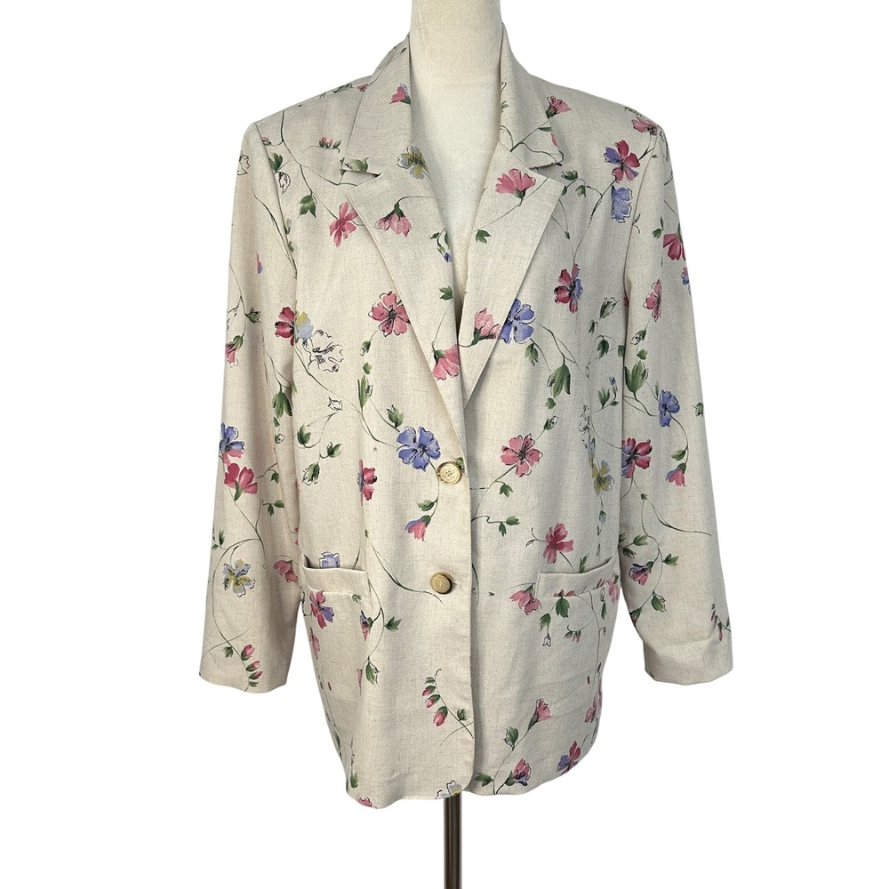 Vintage Alfred Dunner‎ Floral Blazer Women 14 Beige Pink Cottagecore Academia